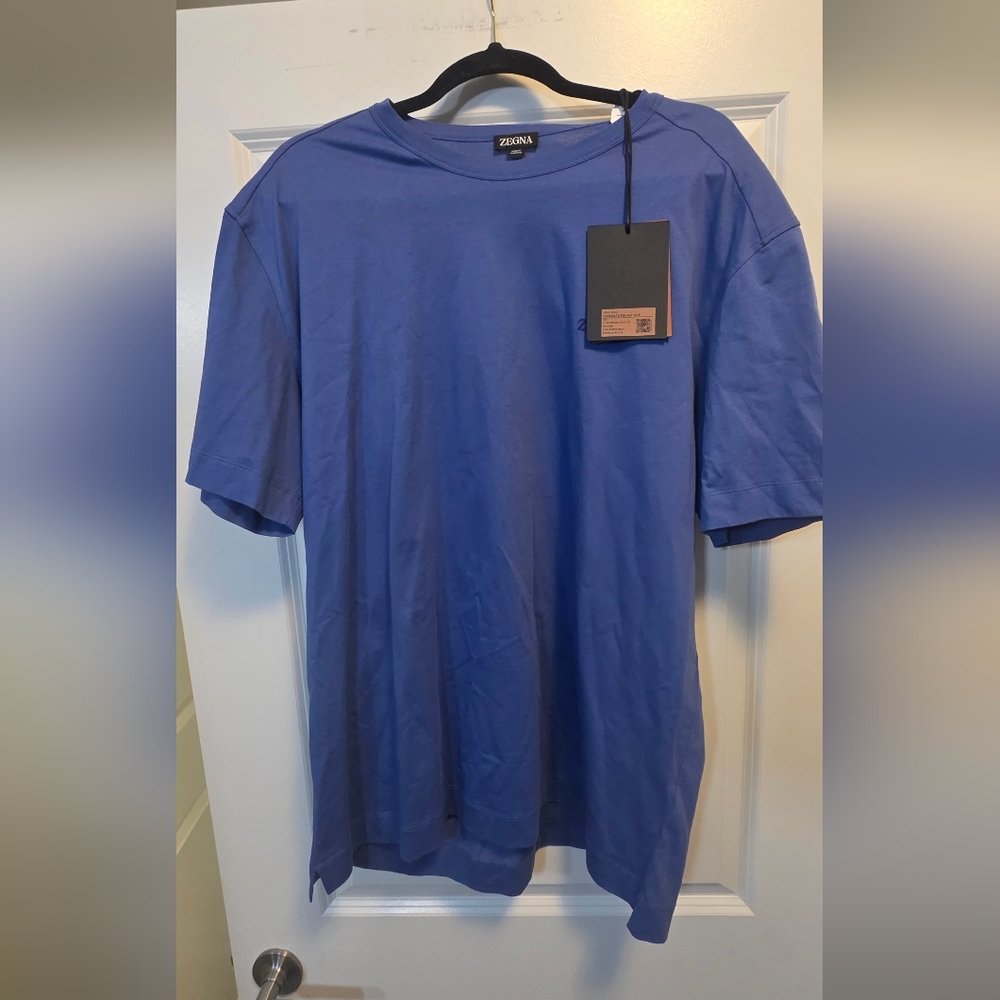 ZEGNA Men's Embroidered Logo Cotton Crewneck T-Shirt Size XXL 56 Light Blue NWT